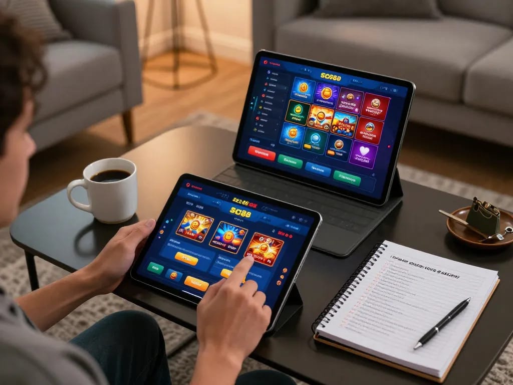 A player exploring the sc88 app for online gaming, focused on strategic betting options in a cozy setting.