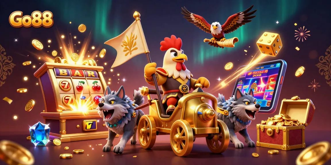 Join Go88's thrilling gaming experience with dynamic characters and vibrant casino elements.