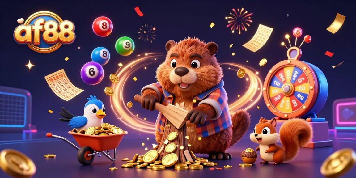 Experience the thrill of gaming with AF88's vibrant illustration showcasing winning moments in a casino.