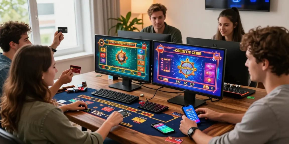 https://being-there.org.uk casino players enjoying games with credit cards at vibrant home setup