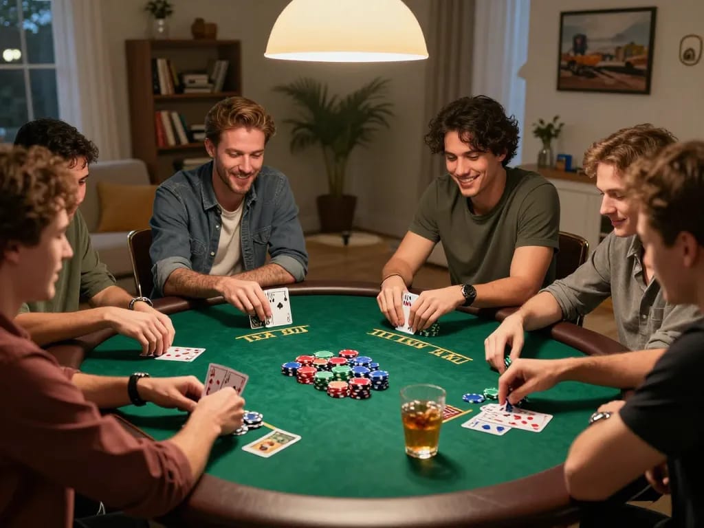 TG88 players enjoy a thrilling poker night with friends, showcasing lively gameplay and strategic moments.