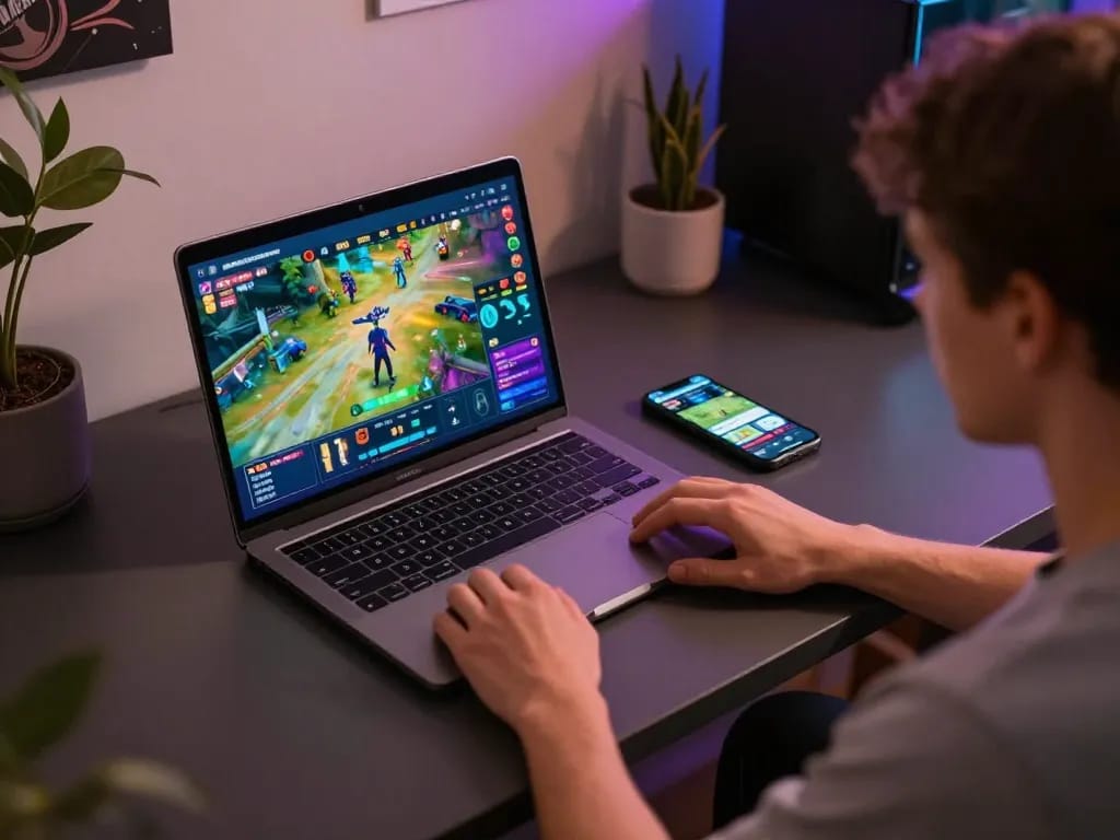 Engaging online gaming scene for g28-t1 featuring vibrant interface on laptop screen