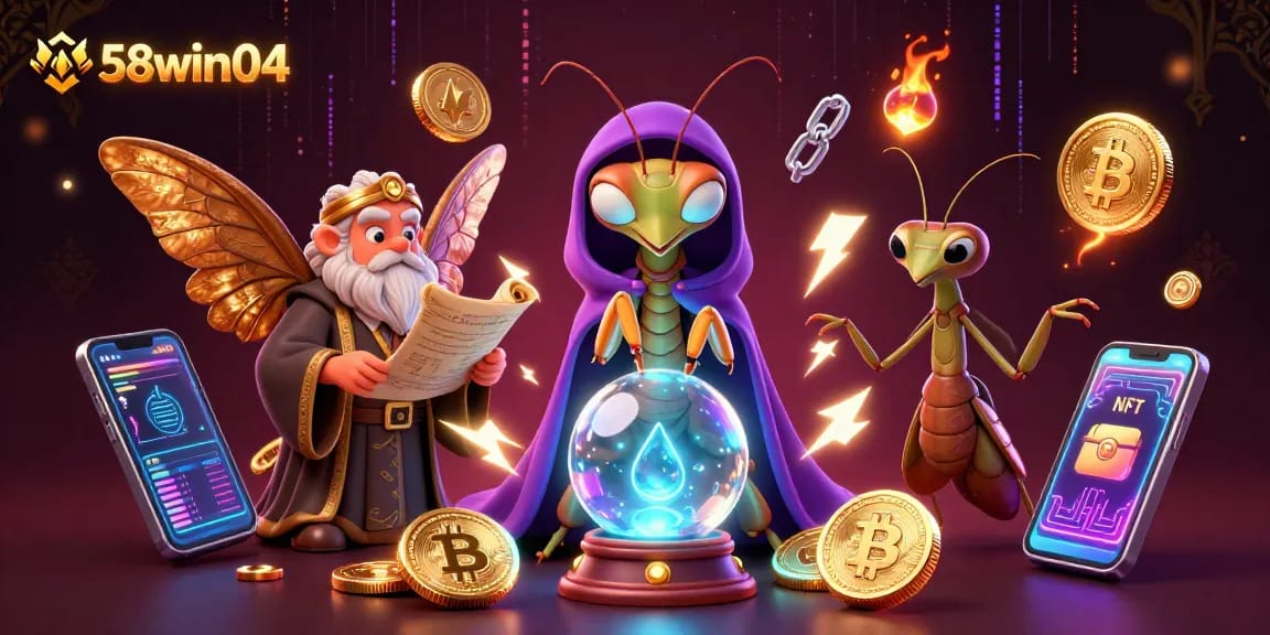 Engage with 58win04's exciting online casino experience featuring vibrant game elements and mystical characters.