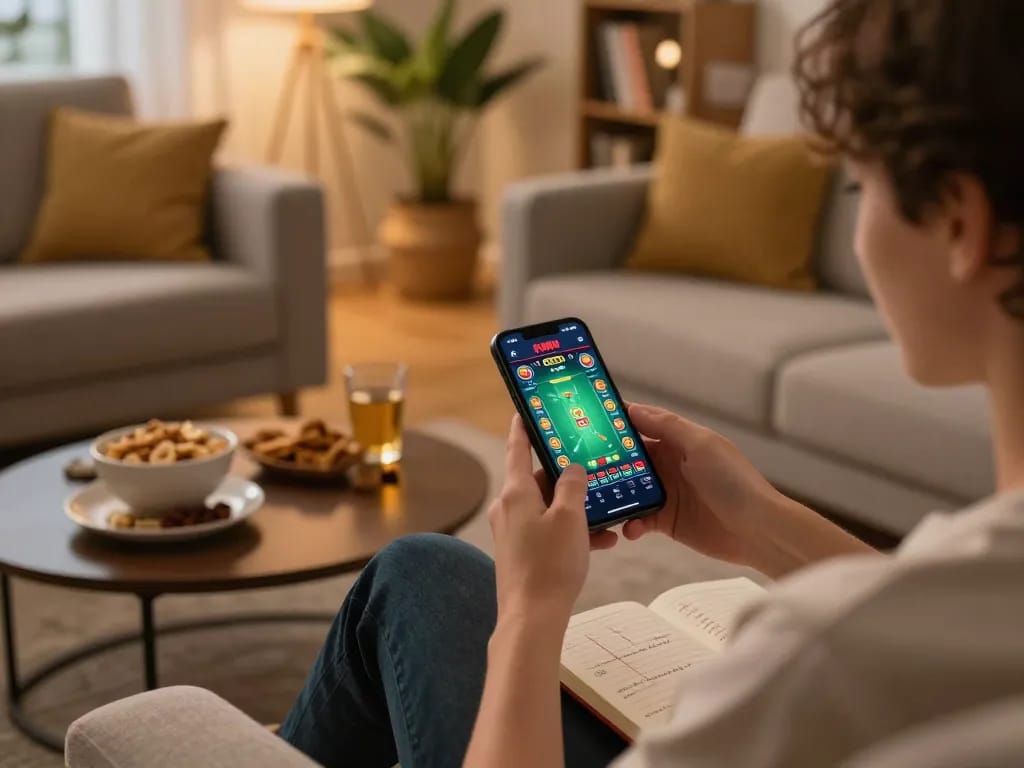A player enjoying KWIN mobile app for engaging online gambling experience at home.
