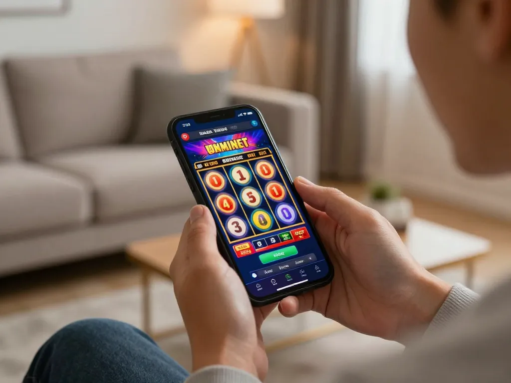Player engaging in mobile gaming with KK55 app, showcasing an exciting online slot experience