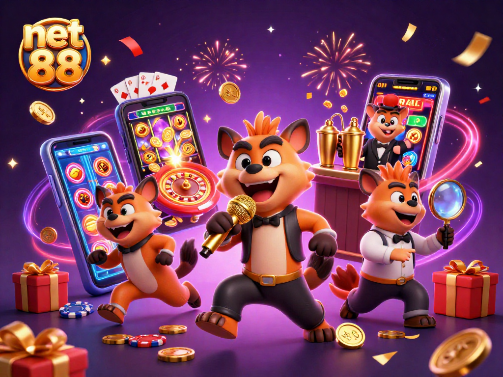 Witness the vibrant antics at net 88's comedy casino as hyenas deliver laughs and cocktails.