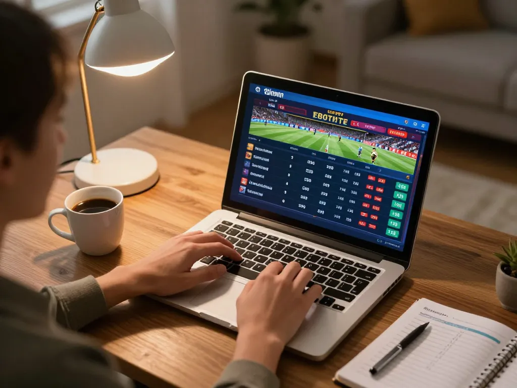 Engaging in sports betting on Ko66 platform, showcasing live odds and strategies at home