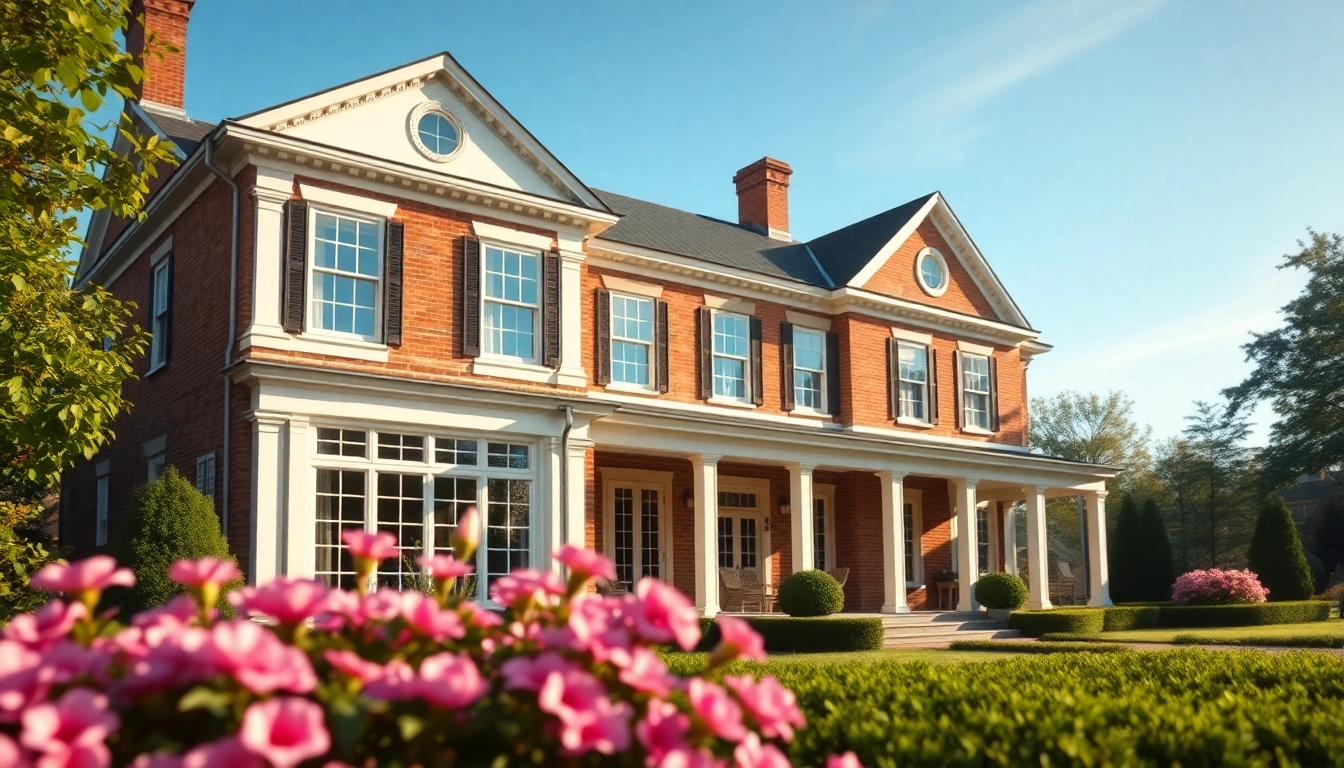 Elegant colonial home addition showcasing intricate woodwork and inviting garden.