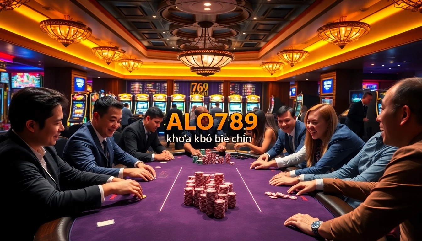 Gambling scene showcasing Link vào ALO789 không bị chặn with poker chips and players winning.