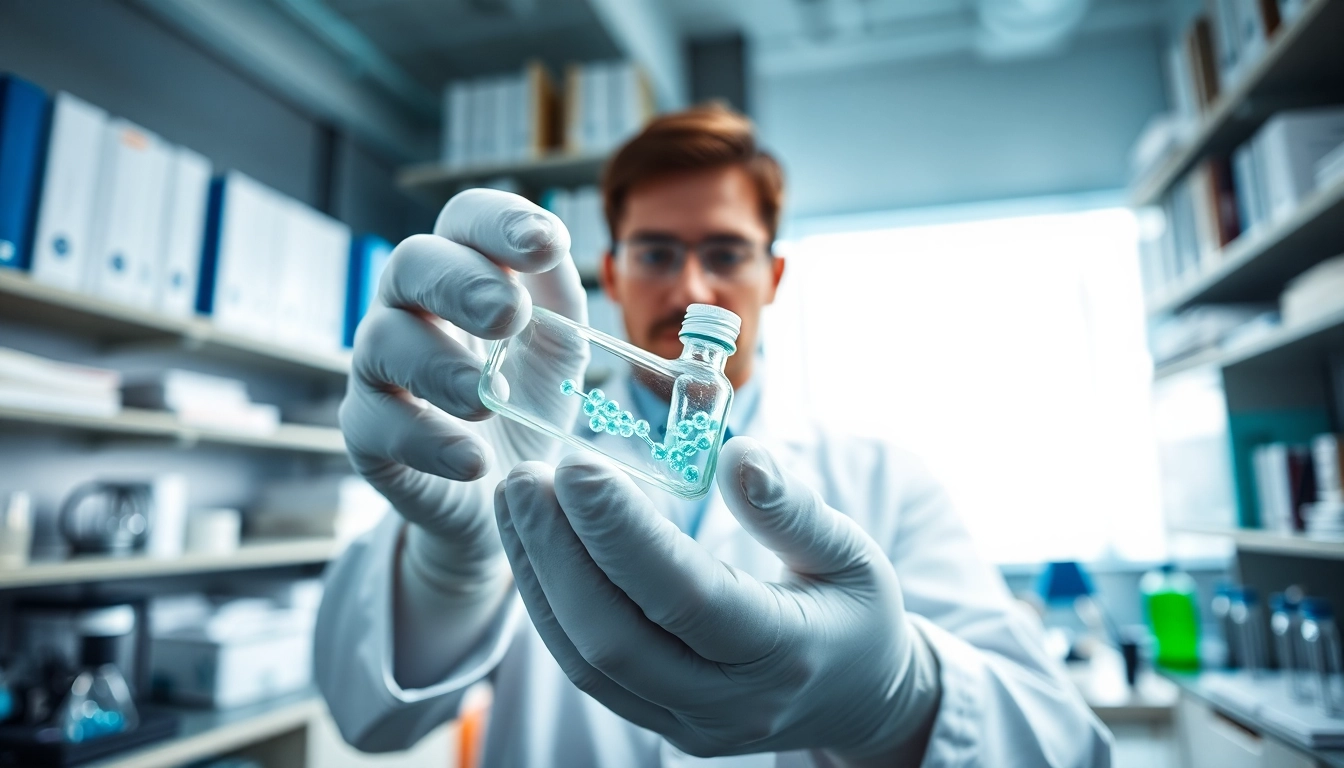 Showcasing Peptides UK research in a laboratory with a focused scientist and modern equipment.