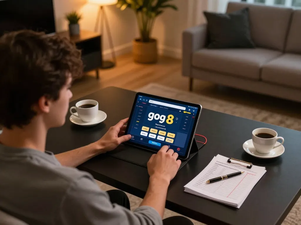 Engaging in online gaming with go8 đăng nhập on a tablet in a cozy home atmosphere.