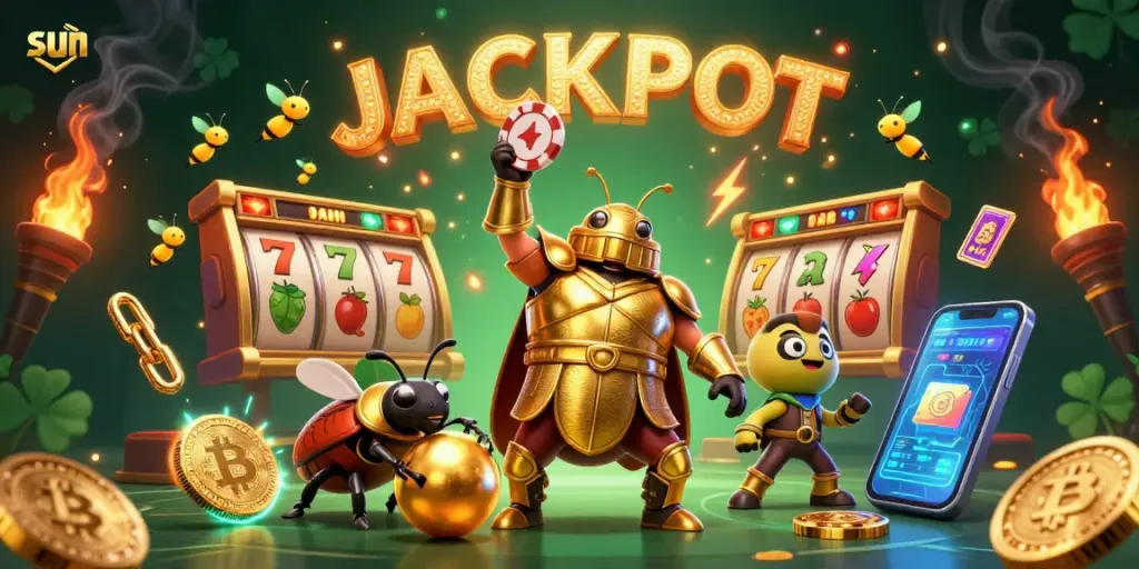 Spin to win with sun-themed slots in a vibrant casino illustration.