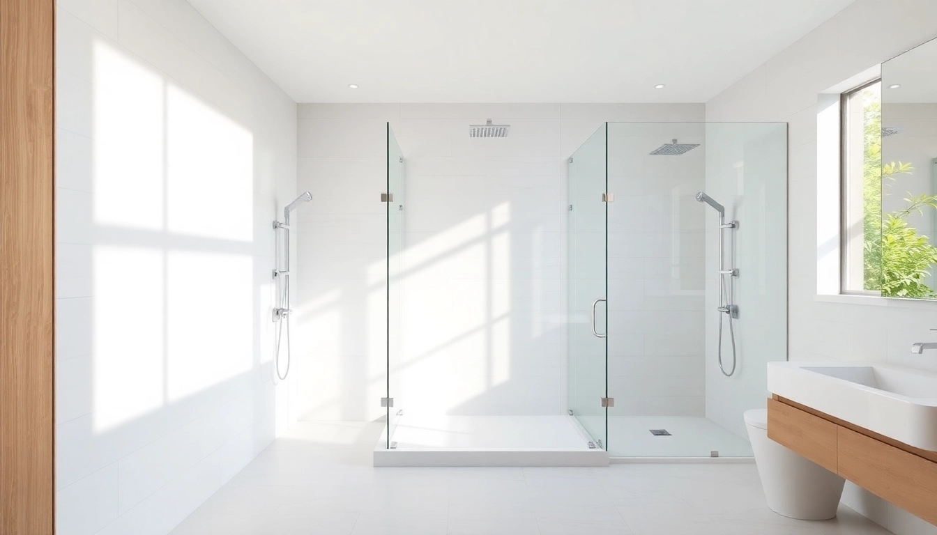 Experience elegant showers in a beautifully designed bathroom with sleek fixtures and calming aesthetics.