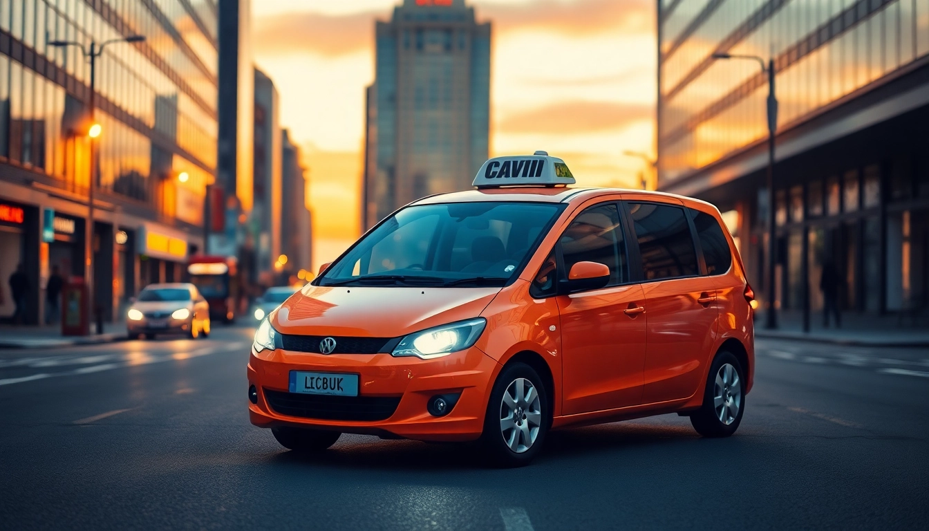 Minicabs waiting in a city setting, highlighting convenience and urban transport.