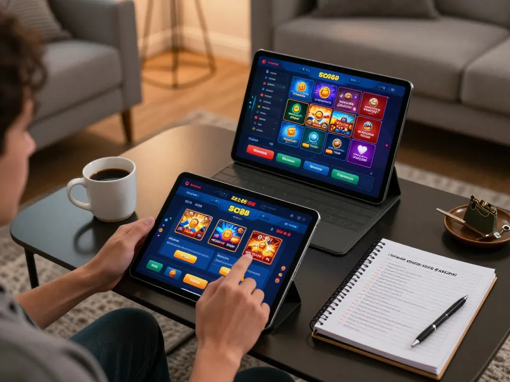 A player exploring the sc88 app for online gaming, focused on strategic betting options in a cozy setting.