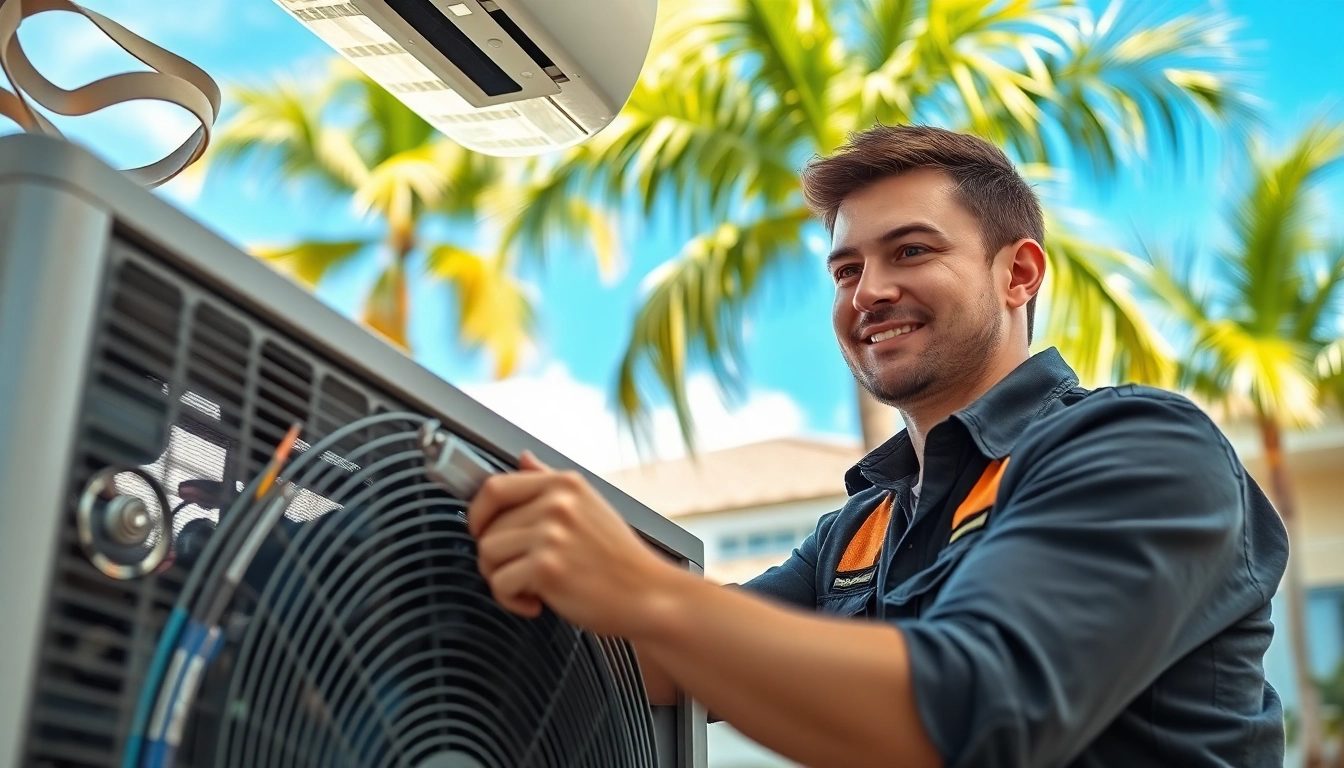 AC Repair Tampa: HVAC technician expertly examines an air conditioning unit in a sunny Florida home.
