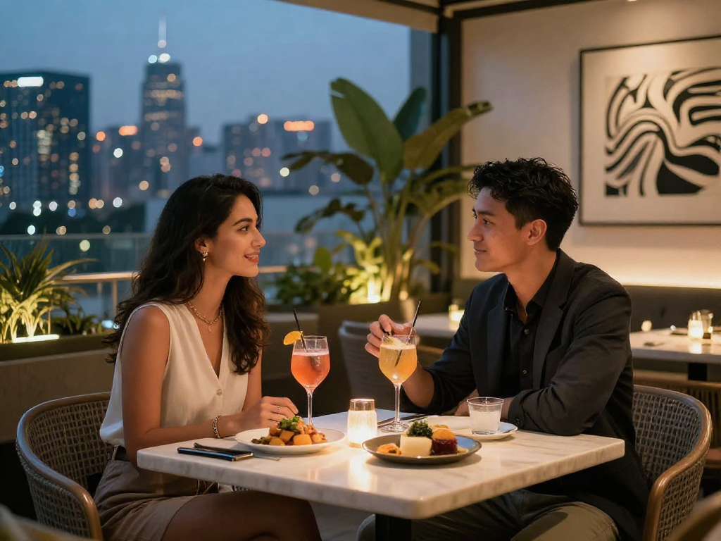 nsfw stylish couple enjoying intimate rooftop cocktails