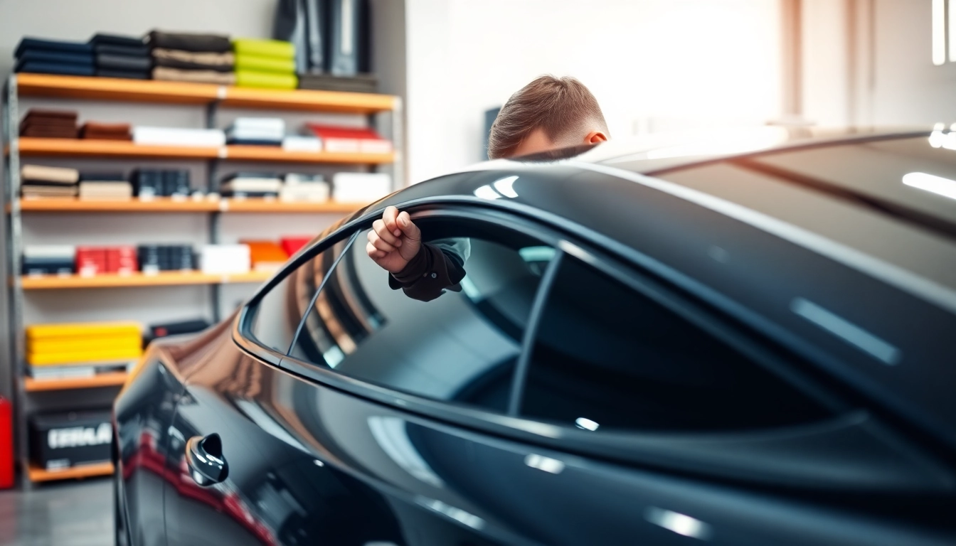 Enhance your vehicle's privacy with window tint Chattanooga, showcasing a technician at work.