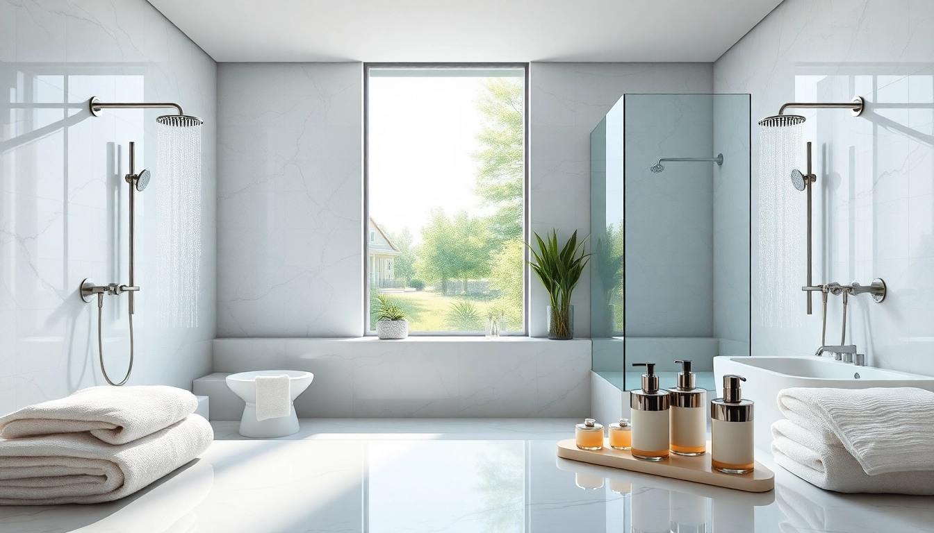 Experience elegant showers in a luxurious bathroom designed for tranquility and style.
