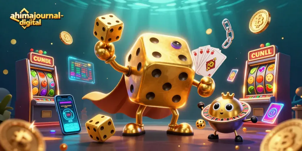 Experience thrilling gameplay with ahimajournal-digital's vibrant casino scene featuring golden dice and slot elements.