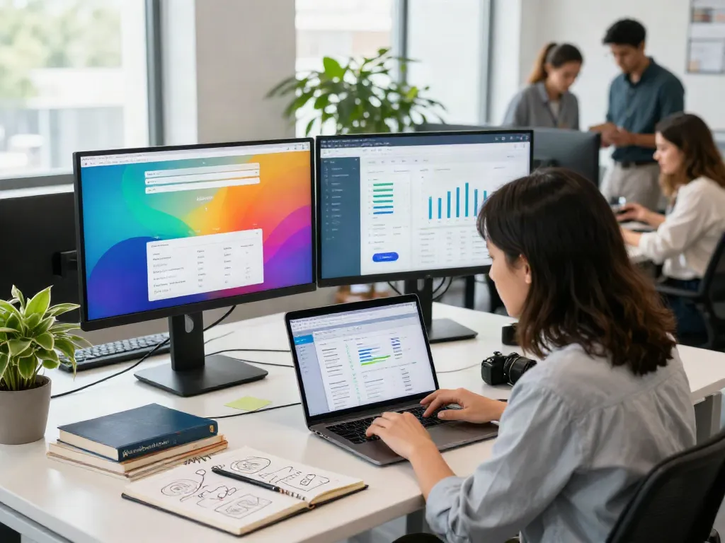 Professional digital marketer analyzing SEO data for instant indexing in a modern office.