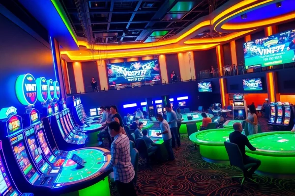 The dynamic online betting experience at vin777.gb.net featuring an engaging casino environment with diverse players enjoying various games.
