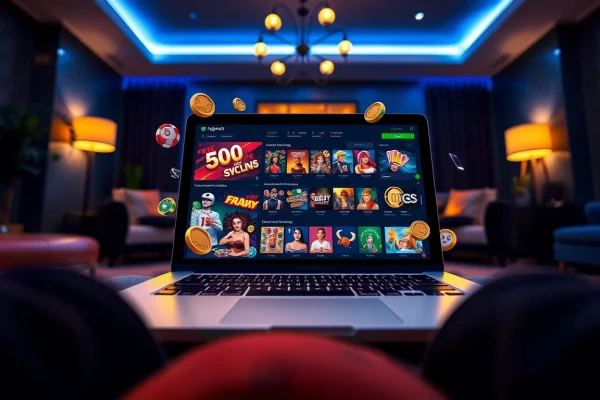 Exciting interactive gaming experience on okvipwin.live featuring a modern laptop with vibrant game icons.