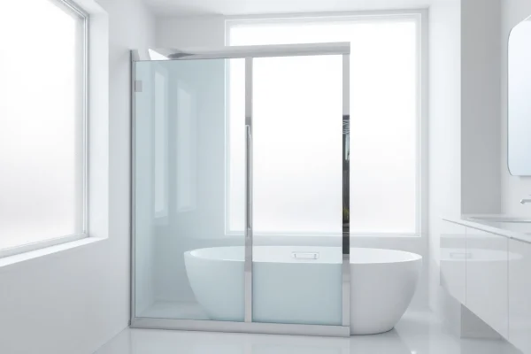 Showcase a sleek shower screen sliding door framed in a modern bathroom with stylish features.