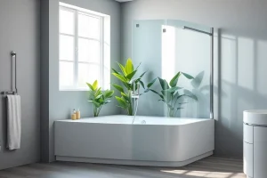 Die sonni Duschkabine 90x90 erstrahlt in einem stilvollen modernen Badezimmer mit eleganten Designelementen.