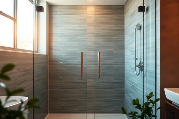 Explore elegant glass shower doors enhancing a modern bathroom with minimalist design.