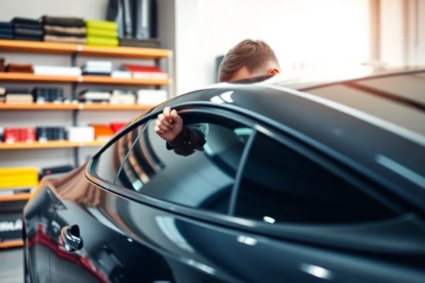 Enhance your vehicle's privacy with window tint Chattanooga, showcasing a technician at work.