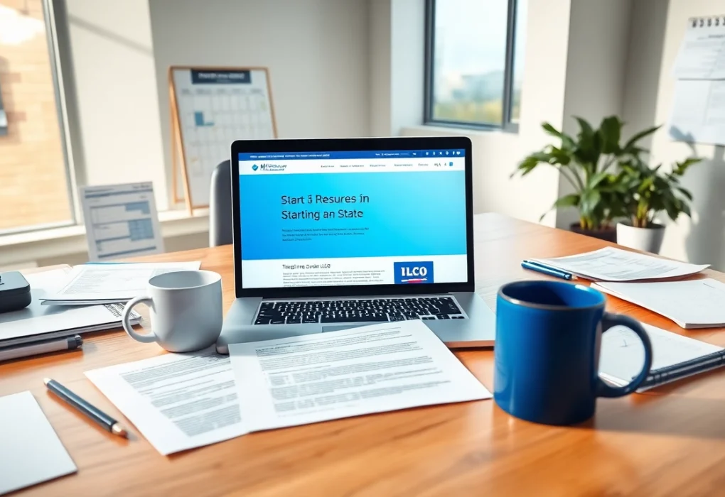 Register Missouri LLC process depicted in a modern office setup with relevant documents and technology.