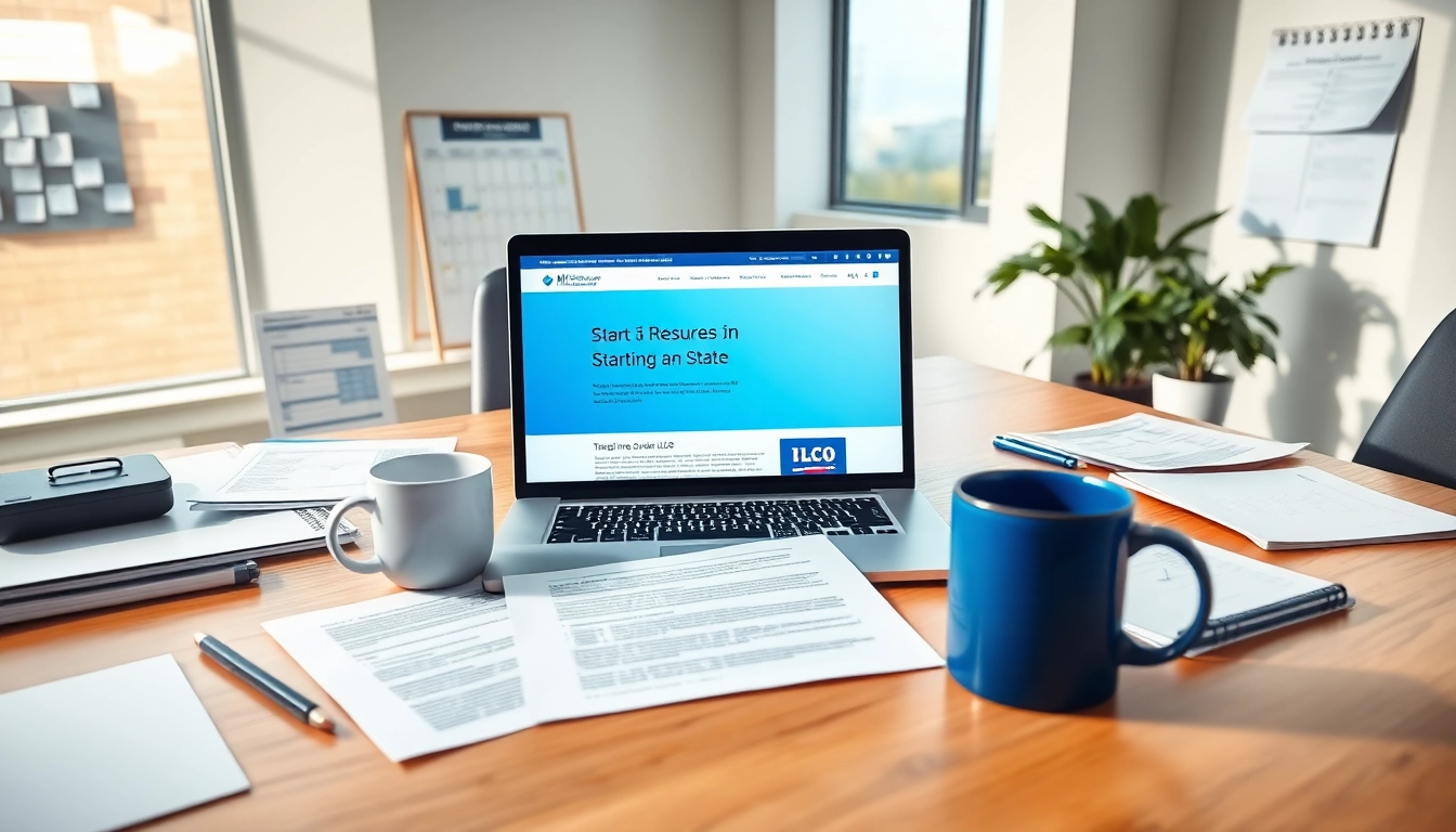 Register Missouri LLC process depicted in a modern office setup with relevant documents and technology.