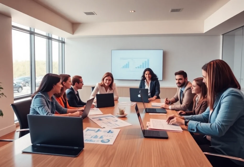 Business professionals collaborating in a modern office, discussing how to register Missouri LLC efficiently.