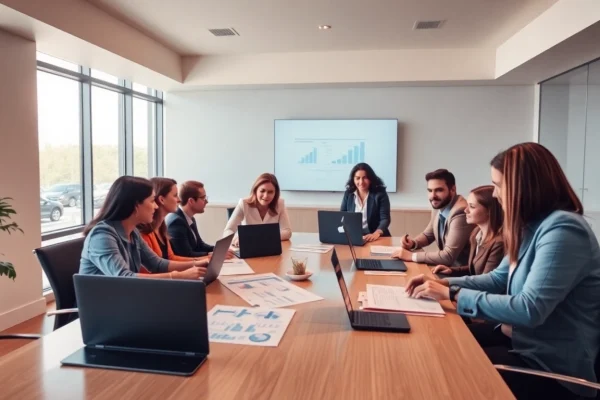 Business professionals collaborating in a modern office, discussing how to register Missouri LLC efficiently.