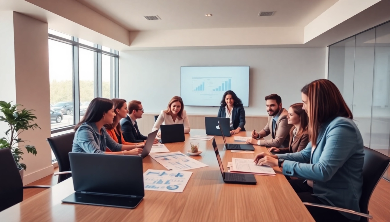 Business professionals collaborating in a modern office, discussing how to register Missouri LLC efficiently.